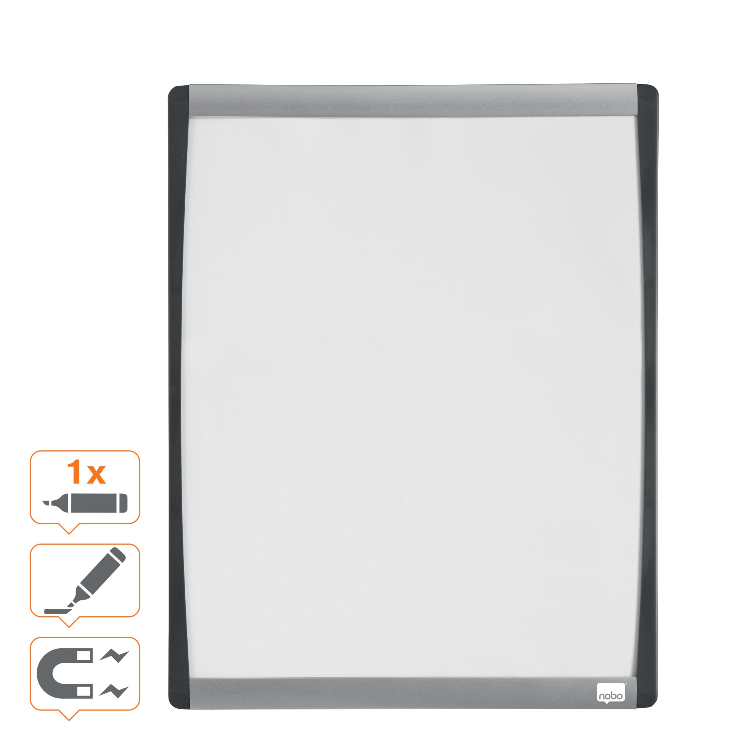 Nobo Mała tablica magnetyczna z ramą łukową, do montażu na ścianie, zawiera 1 x marker, magnesy i samoprzylepne podkładki piankowe, do domu/biura, 280 mm x 355 mm