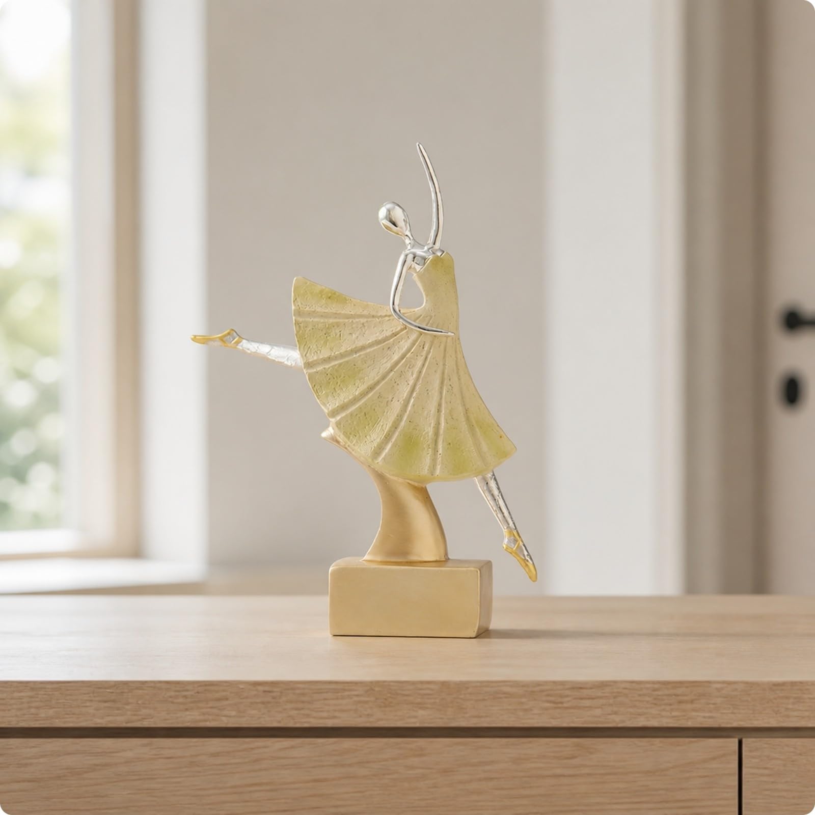 Figura Decorativa | Design Astratto Moderno, Scultura di Danza, Finitura metallizzata Argento, Statuetta di, per Soggiorno, Ufficio, Stile D