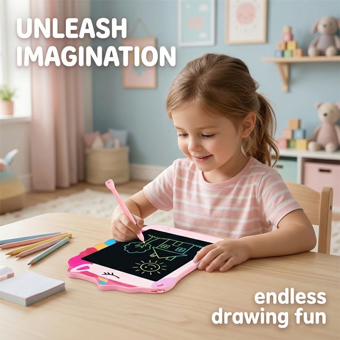 8,5 Pizarra Electrónica, Pulgadas Tableta de Escritura Color, Juguetes Educativo Niños con Borrable y Bloqueo Función, Reutilizable, para el Hogar, Escuela, para Niñas y Niños de 3-12 Años