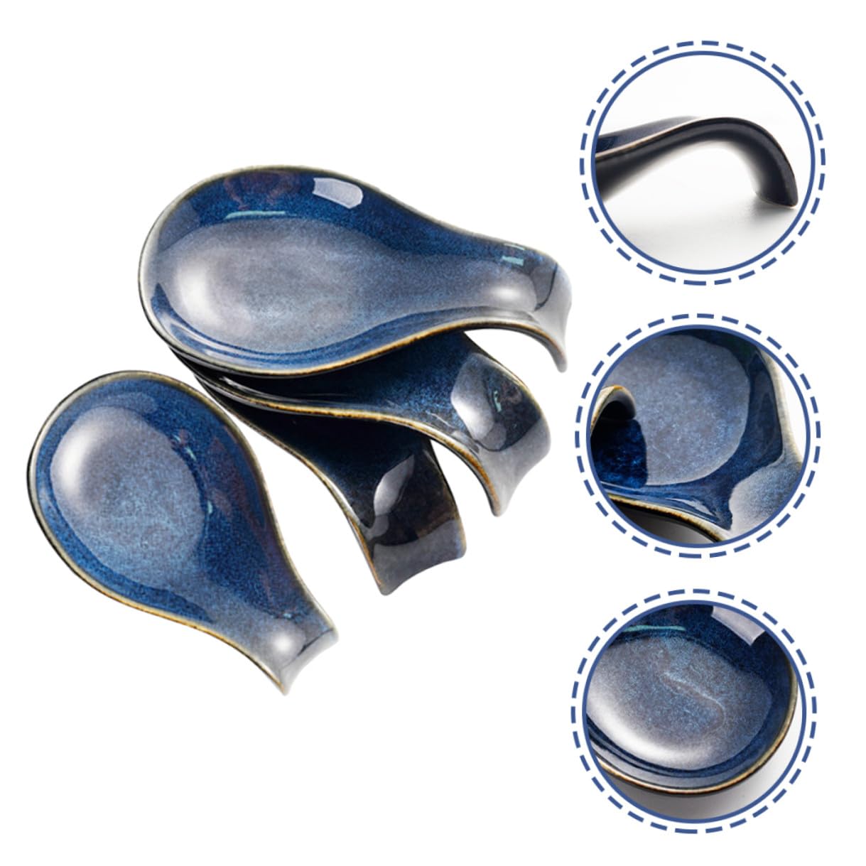 Repose-cuillères et Protection Salissures en Céramique Bleue Lot de 4 Pièces Support Compact Cuisine Décoration de Table