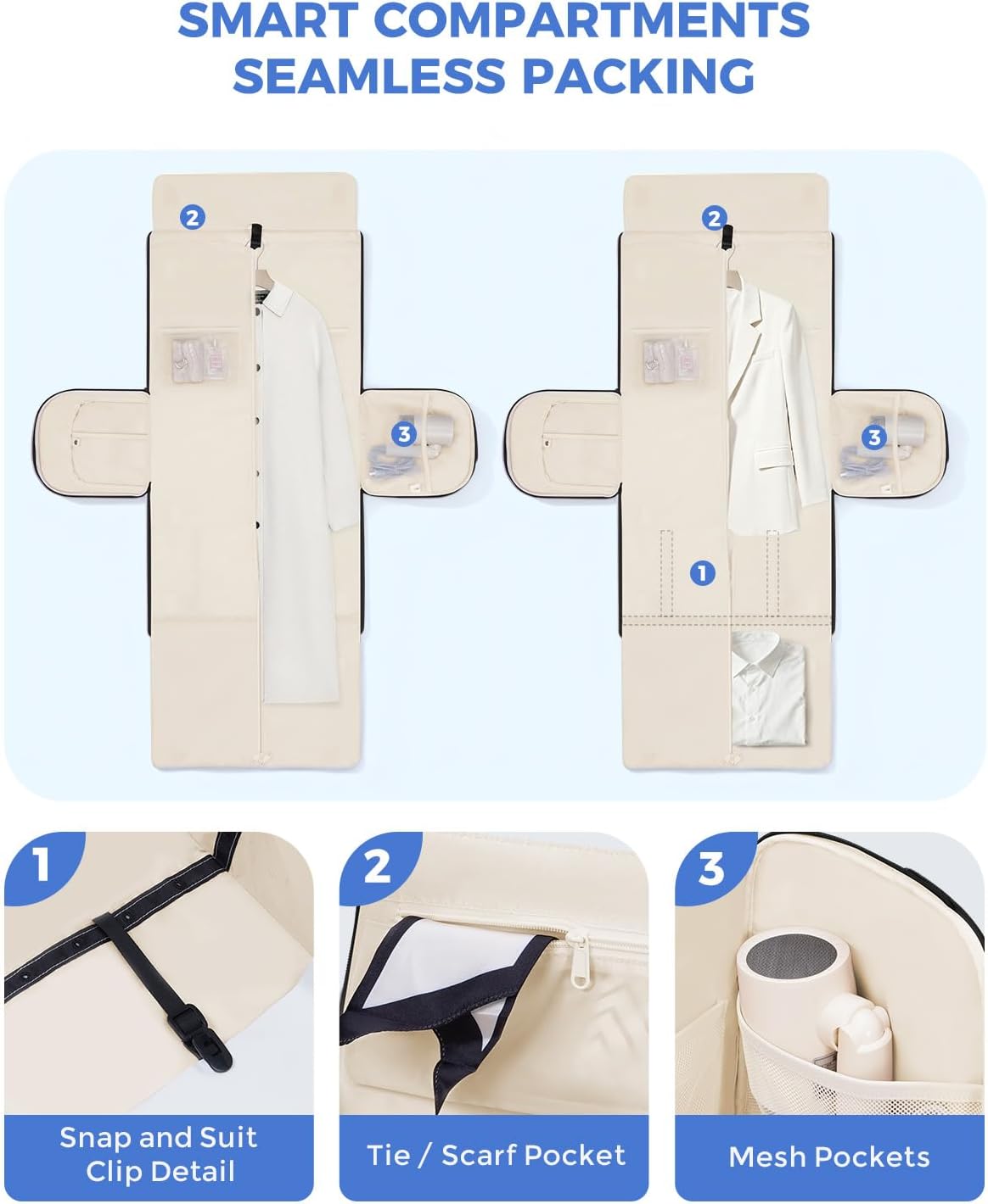 WANDF Convertible Garment Bags for Travel with Wet Pocket Carry on Garment Duffle Bag 2 in 1 Puffy Hanging Clothes Travel Bags with Shoe Compartment for Airplanes Business Weekend Gym Wedding (Black) - Image 5