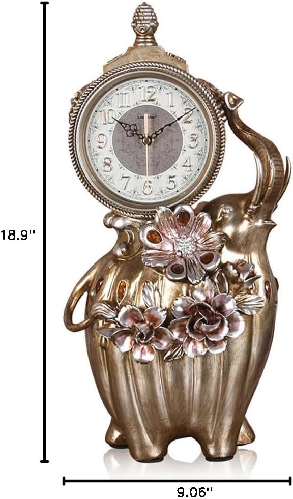 Retro Mantel/Mantle Rhythm Quartz Clock Elephant Living Room Desk Shelf Clocks Decoration (Color : Brown)