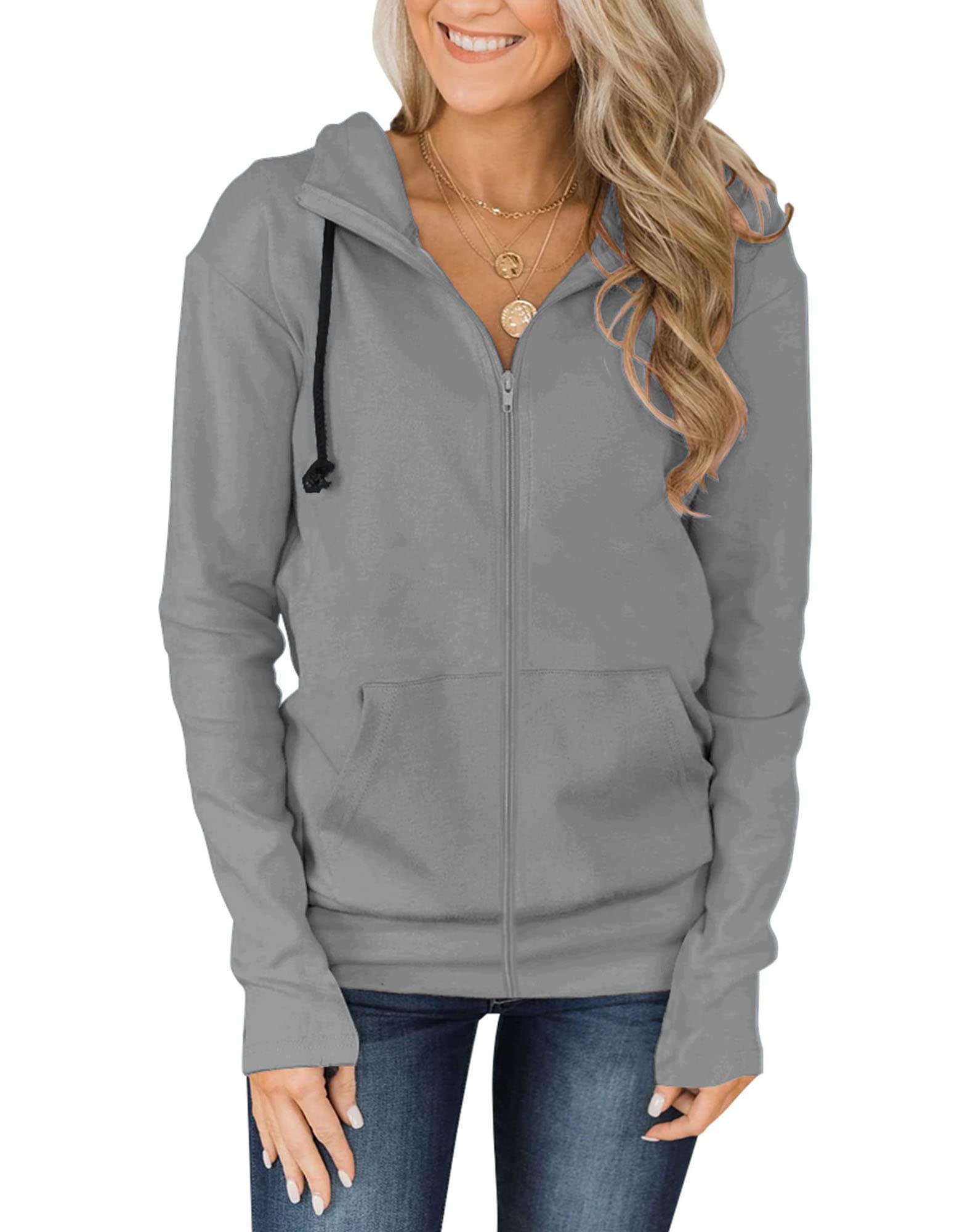 Fallorchid Womens Full-Zip Hoodies Casual Long Sleeve Sweatshirt with Pockets