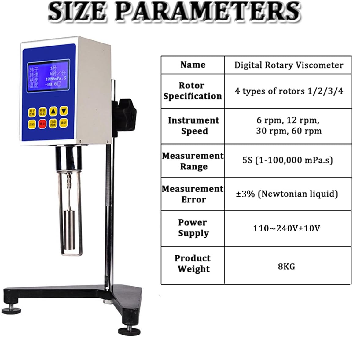 Rotational Viscosity Meter Paint Viscometer Viscosity Meter Tester 1-100,000 mpa.s Digital Display with 4 Rotors for Coating Paint Ink Cosmetics Liquids