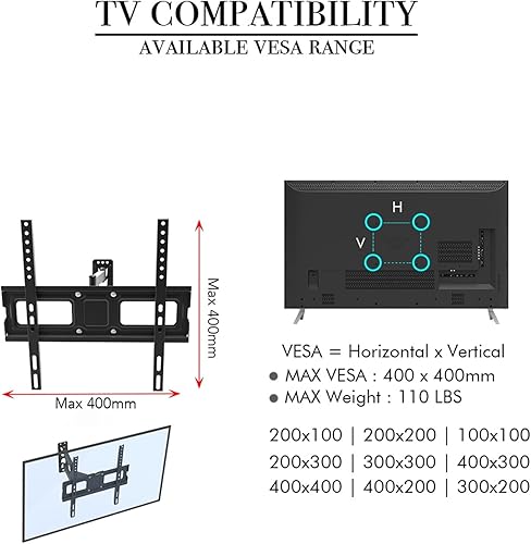 Miniatura 6 de Soporte de pared para TV de movimiento completo, giratorio e inclinable de 10  10 para la mayoría de televisores de pantalla plana de 32 a 65