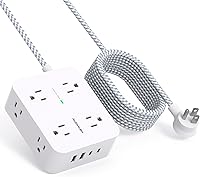 Vista 18 de Protector de sobretensiones y tira de alimentación - HANYCONY 8 salidas 4 puertos de carga USB (2 USB C), extensor de enchufe múltiple, cable