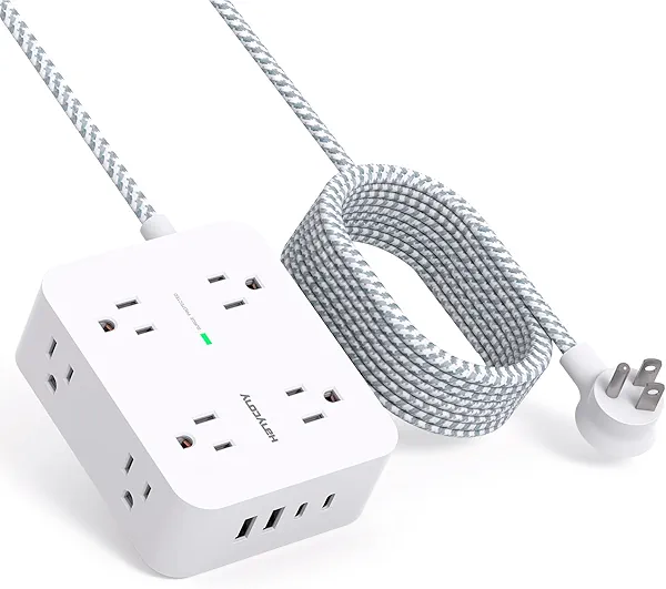 10 Ft Surge Protector Power Strip, HANYCONY Extension Cord with 8 AC Outlets 4 USB (2 USB C) Ports, Flat Plug, Wall Mount Desk USB Charging Station for Home