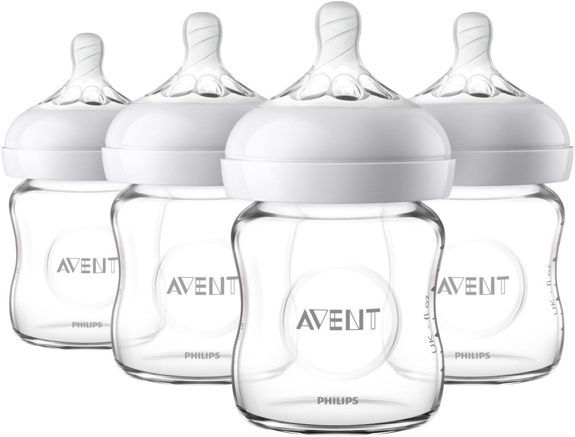 Philips AVENT Natural Glass Baby Bottle, Clear, 4oz, 4pk, SCF701/47