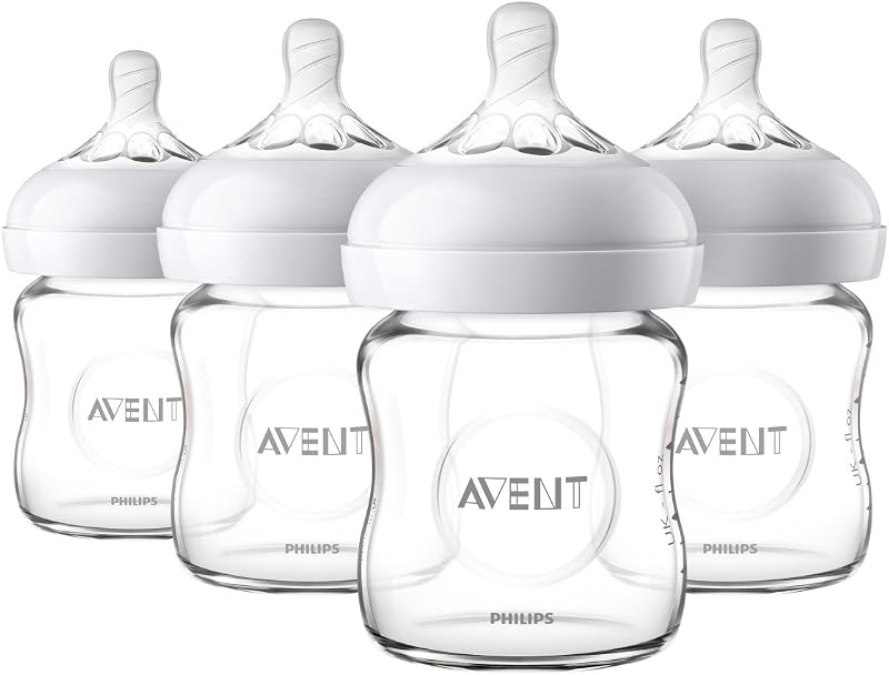 Philips AVENT Natural Glass Baby Bottle, Clear, 4oz, 4pk, SCF701/47