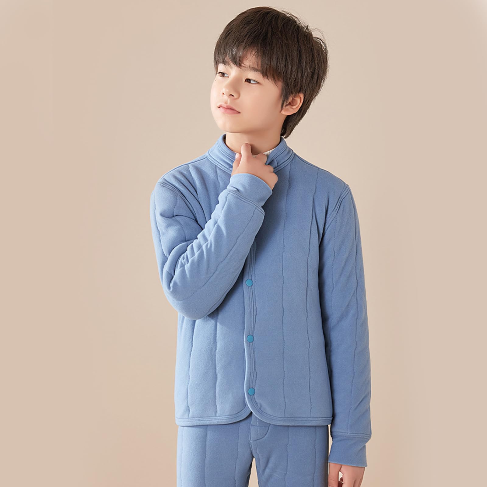 XAGMODSHN 2-teiliges Heimanzug Thermounterwäsche, 120CM, F 120CM | Heimanzug, Baumwollkleidung, Thermo Unterwäsche für Jungen und Mädchen, passende Nachtwäsche, Winter Pyjama,