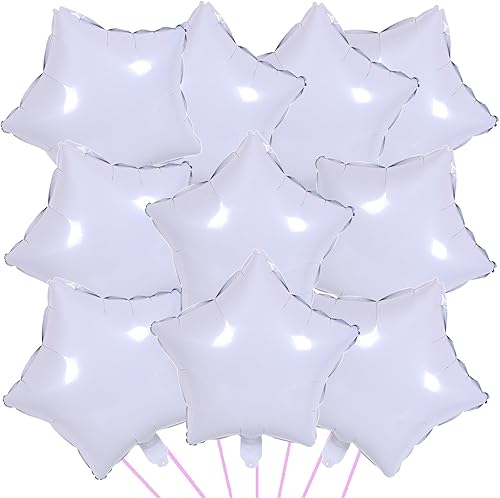 KALOR Globos de Mylar de estrella blanca de 18 pulgadas, 10 globos de helio en forma de estrella para bodas, baby shower, decoraciones de fiesta de