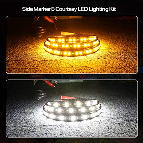 OFFROADTOWN 2pcs 70 Inch Truck LED Board Running Light for Extended & Crew Cab Trucks White/Amber Turn Signal Side Marker & Courtesy LED Lighting Strips Running Lights Kit for Trucks Pickup SUV