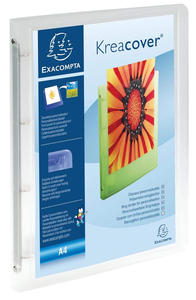Exacompta Kreacover 51968E - Raccoglitore ad anelli in polipropilene, 15 mm, 4 anelli, formato A4, confezione da 12 pezzi, colore: Trasparente
