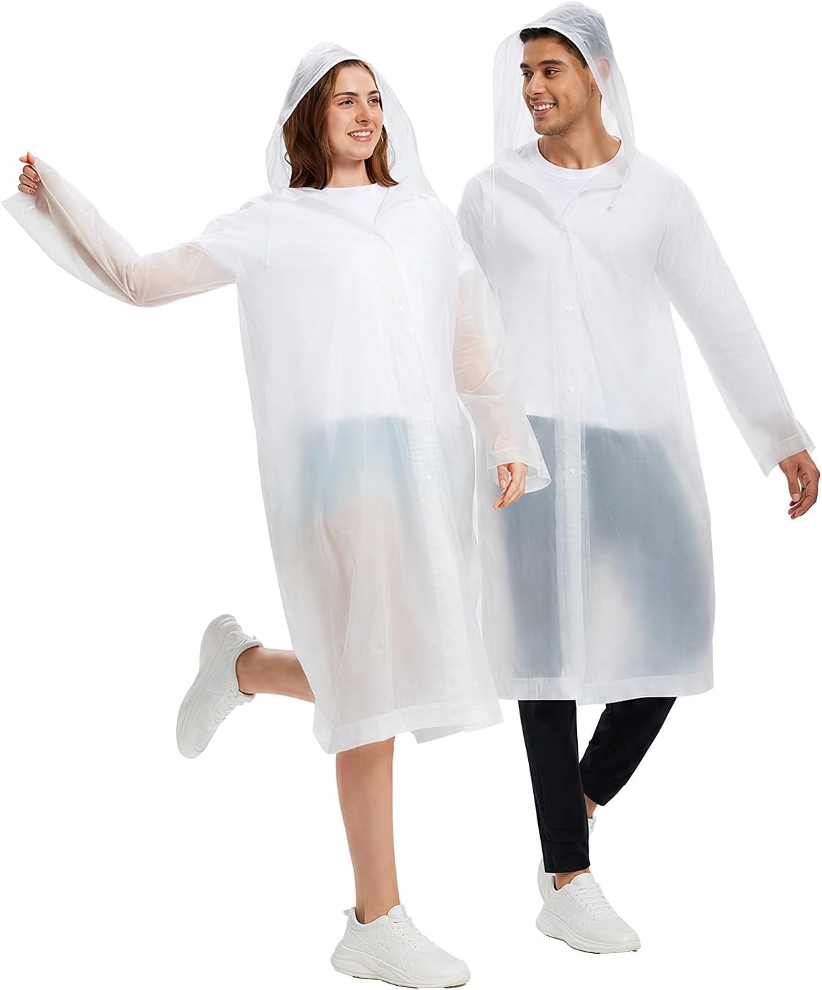 SaphiRose 2 Pack EVA Rain Ponchos for Adults, Reusable Hooded Raincoats
