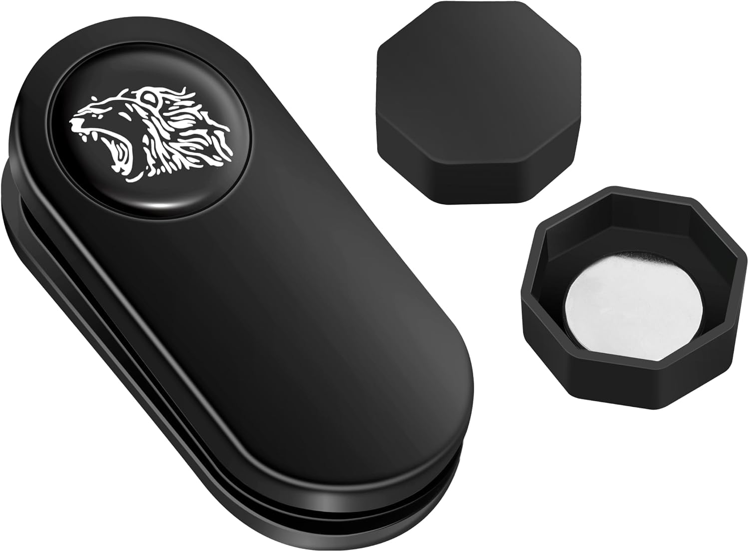 Magnetic Chalk Holder Octagon, Portable Magnetic Pool Chalk Holder, Pool Cue Chalk Holder with Fixed Clip, Silent Billiard Chalk Holder Accessories Magnetic Stickers Included, Black