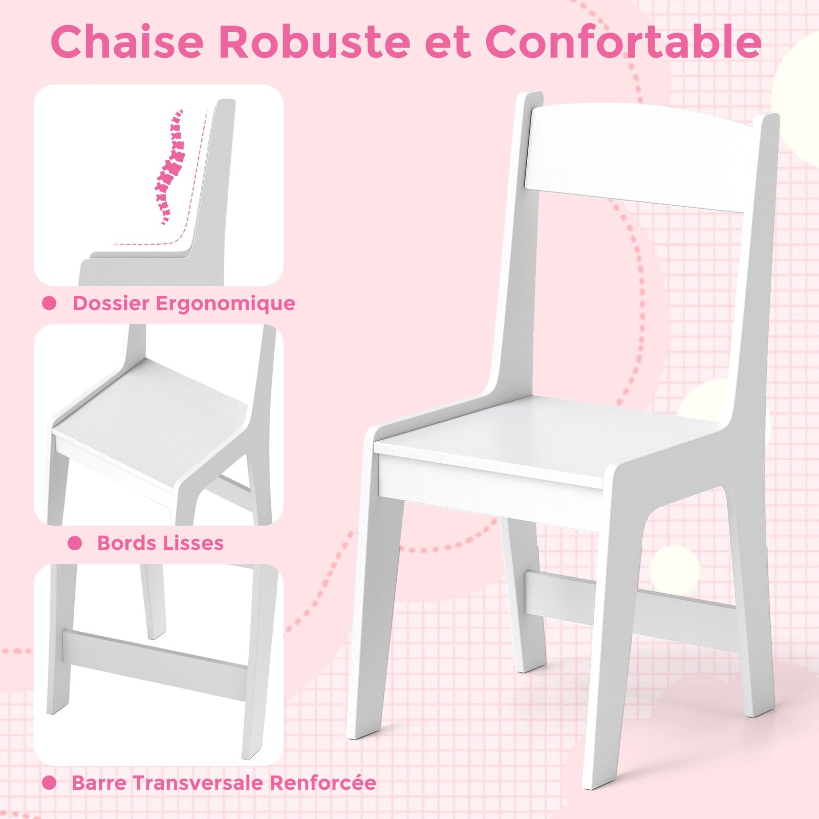 DREAMADE Bureau Enfant avec Chaise Ergonomique, Table d'Activités, Armoire, Tiroir, Blanc 79x34x91CM