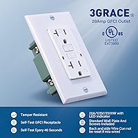 Vista 2 de Tomacorriente GFCI de 20 Amperios, Receptáculo GFI Resistente a Manipulaciones con Indicador LED, Interruptor de Circuito de Falla a Tierra
