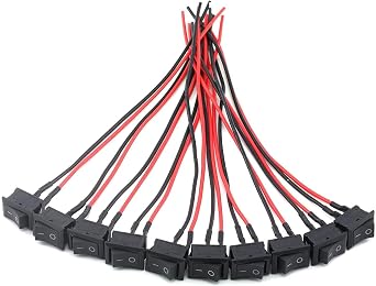 10-Pack KCD1 Black Push Button Switch with Wires Small Appliances 2Pin 2 Position ON/Off Rocker Power Switch 21x15mm