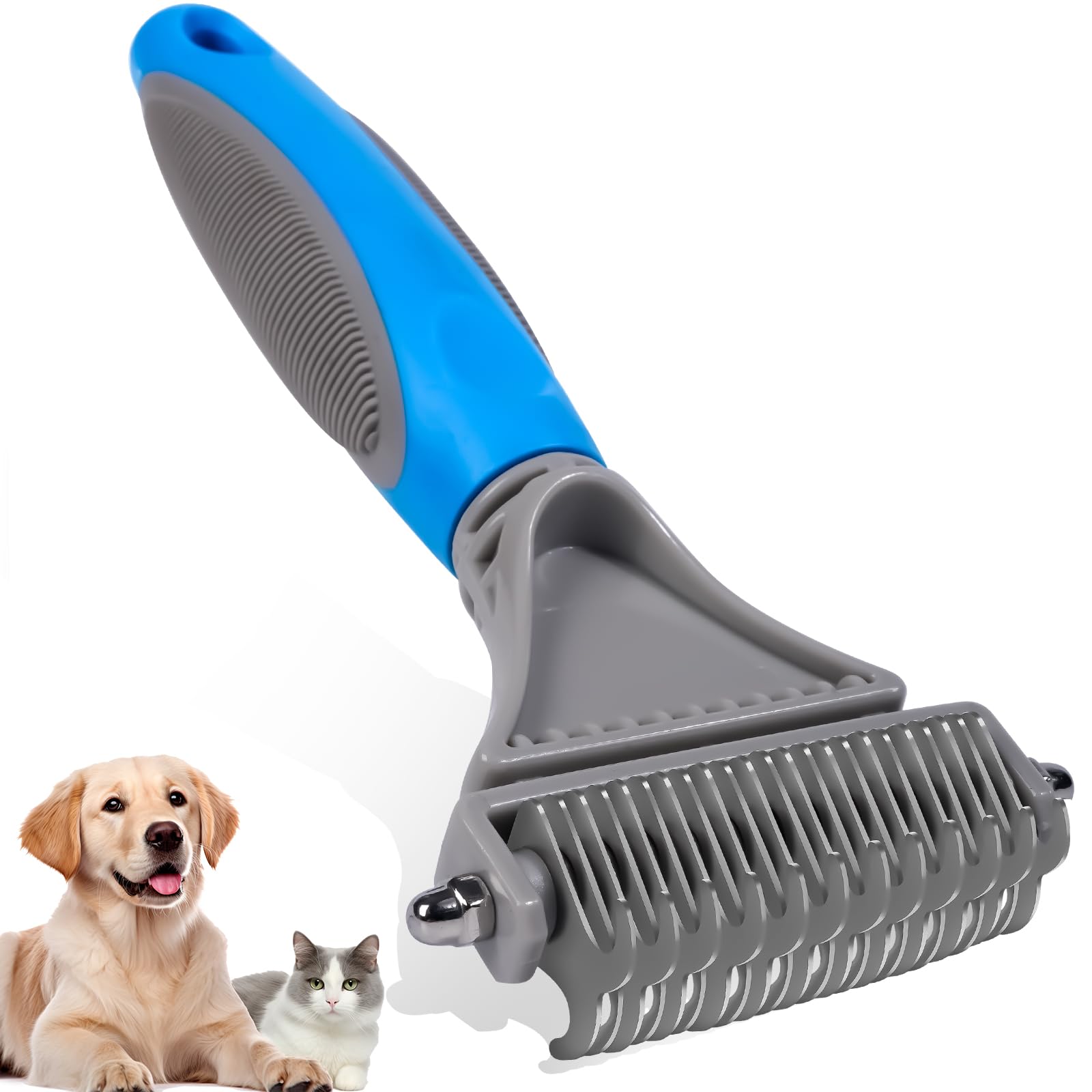 NursCare Pet Grooming Brush, Double Sided Undercoat Rake for Dogs & Cats, Professional Deshedding Brush and Dematting Tool