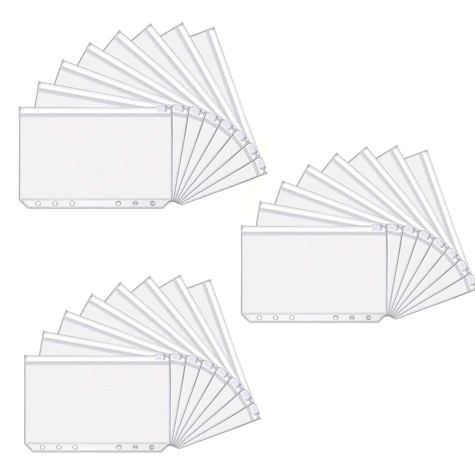 Yuannee A5 Binder Pockets,24 Pcs A5 Clear Plastic Wallets with Zipper Pocket for Budget Binder Ring Binder Pocket Money Organiser 6 Hole Waterproof Loose Leaf Zippered Bags for Storage of Objects