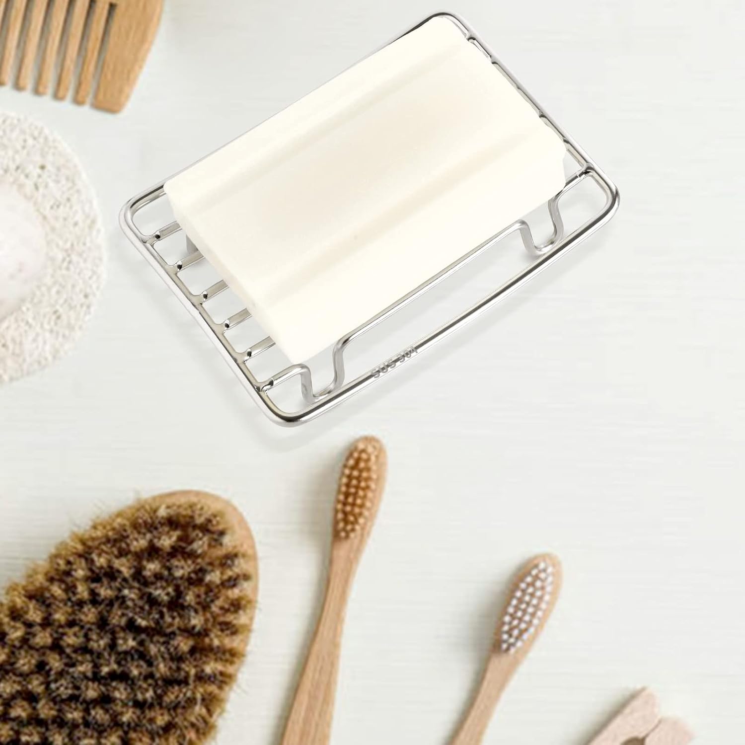 Stainless Steel Wire Bar Soap Dish, Draining Sponge Holder, Countertop Soap Stand for Shower, Bathtub, Kitchen