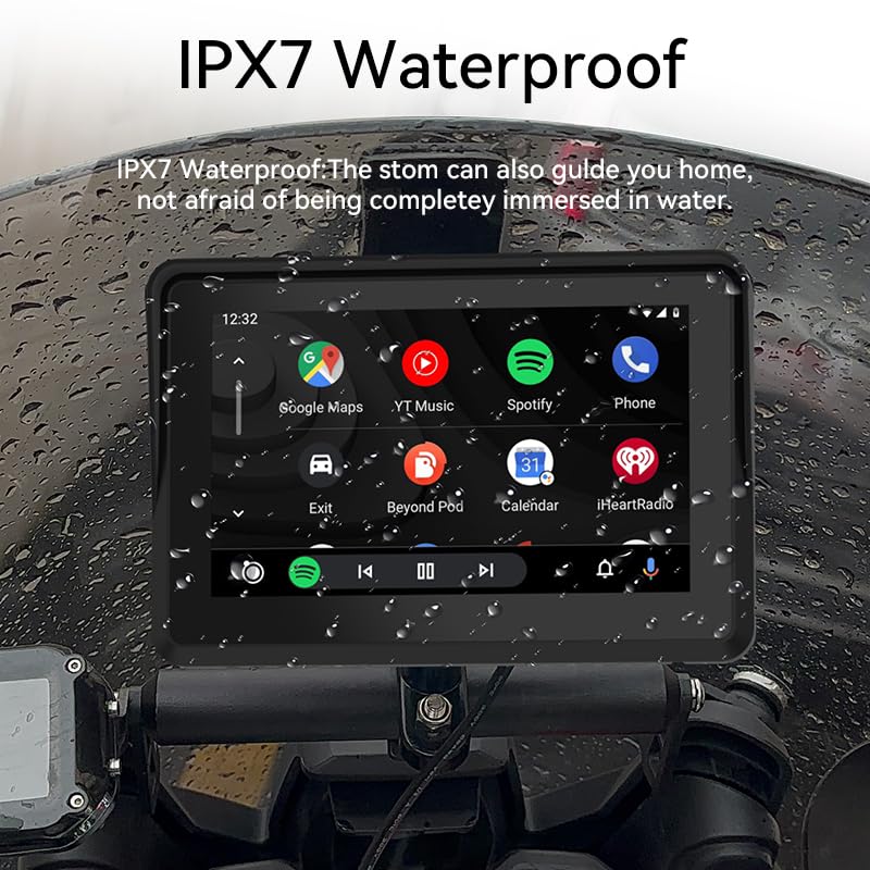 Sunweyer draagbare motor Carplay en draadloze Android Auto GPS-navigatie, 7 inch IPX7 waterdicht touchscreen, 5G Dual Bluetooth