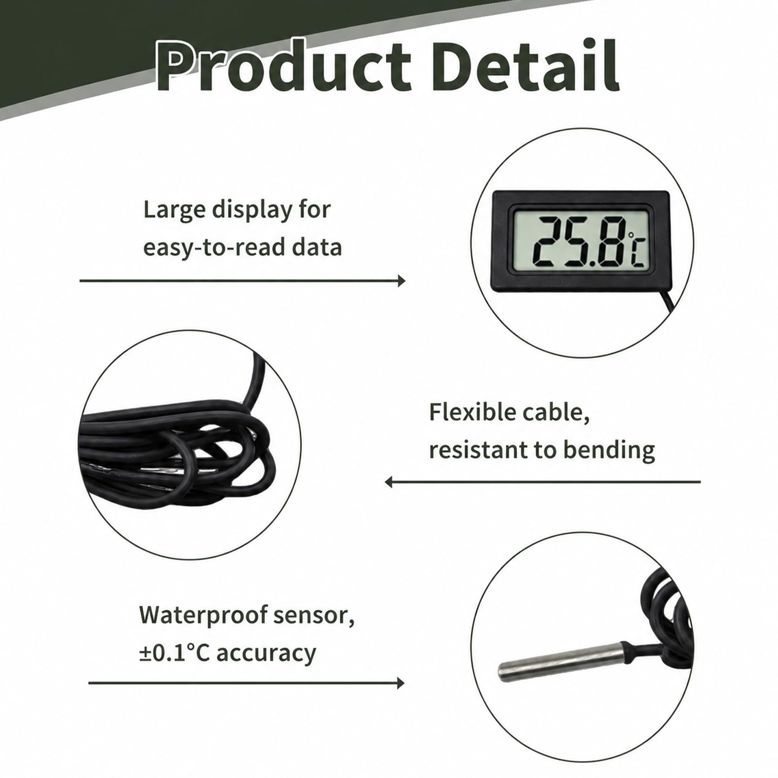 Digitales LCD-Digital-Thermometer mit externer Sonde, wasserdicht, für Kühlschrank, Gefrierschrank, Aquarium und andere Anwendungen, integriertes Thermo-Hygrometer, Temperaturbereich -50 °C bis 110 °C