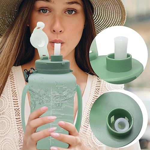 Miniatura 7 de Vasos de agua plegables de silicona de 64 onzas con popote, sin BPA, para botella de agua de deportes al aire libre (verde)