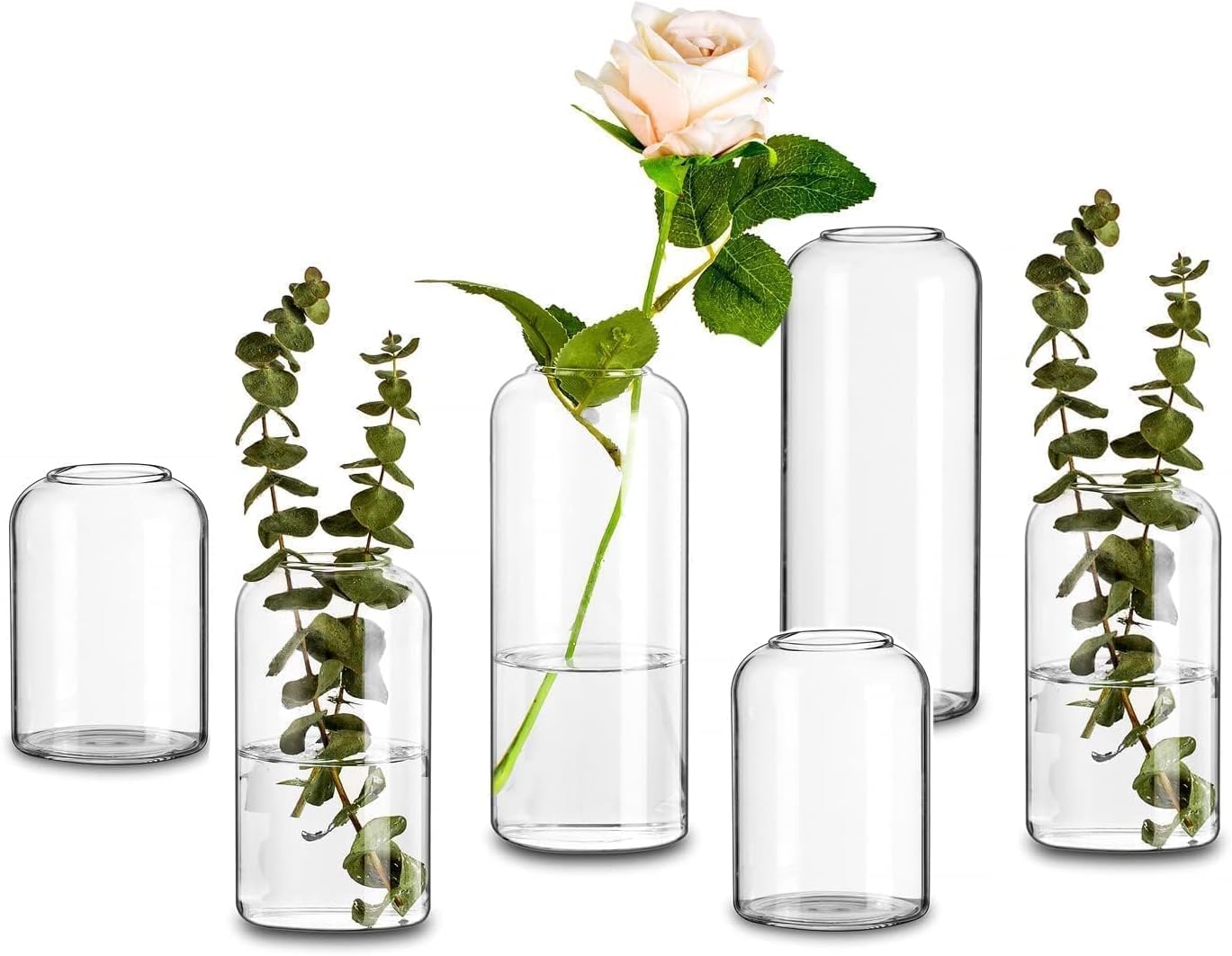 Glasseam Glass Bud Vases for Centerpieces, 6Pcs Modern Clear Small Vase Set