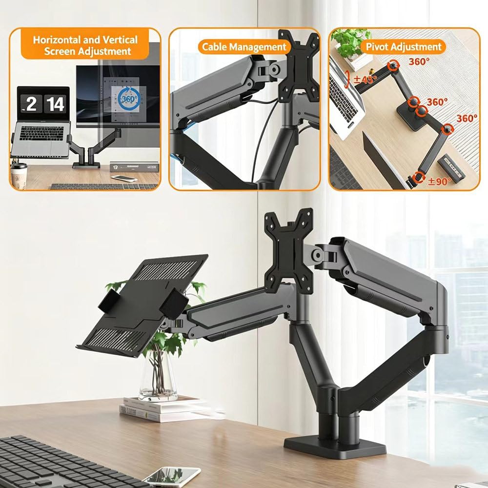 Supporto Per Doppio Monitor, Braccio Ergonomico Da Scrivania Per Monitor Da 17 A 32 Pollici – Portata Fino A 10 Kg (22 Lbs) – Regolabile In Altezza, Girevole, Inclinabile E Ruotabile