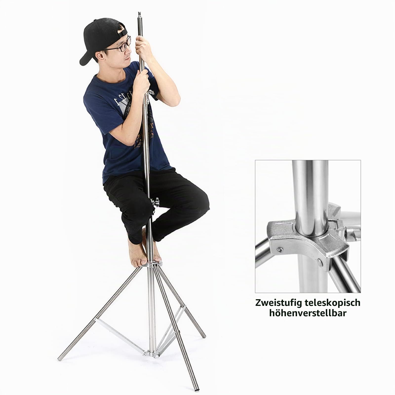 Soonpho 3m Spring Buffer Lichtstativ,Rostfreier Stahl Blitzstativ Galgenstativ mit Aufbewahrungstasche und 1/4,3/8 Zoll Adapter für Studio Videoaufnahmen, Reflektor, Licht, Softbox, Regenschirm