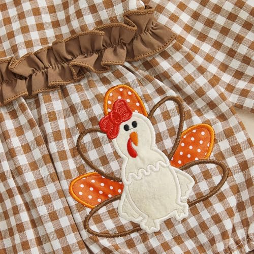 Newborn Baby Girl Thanksgiving Day Outfit Ruffle Turkey Embroidery Gingham Bubble Romper Bodysuit Shirt Cute Tops4