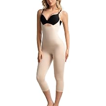Womens Open Bust Tummy Control Capri Bodysuit Full Body Shapewear | Butt Lifting Full Body Shaper,Open Bust Capri Shaper, Thigh Slimming, Adjustable Straps, Seamless Fabric & Open Gusset