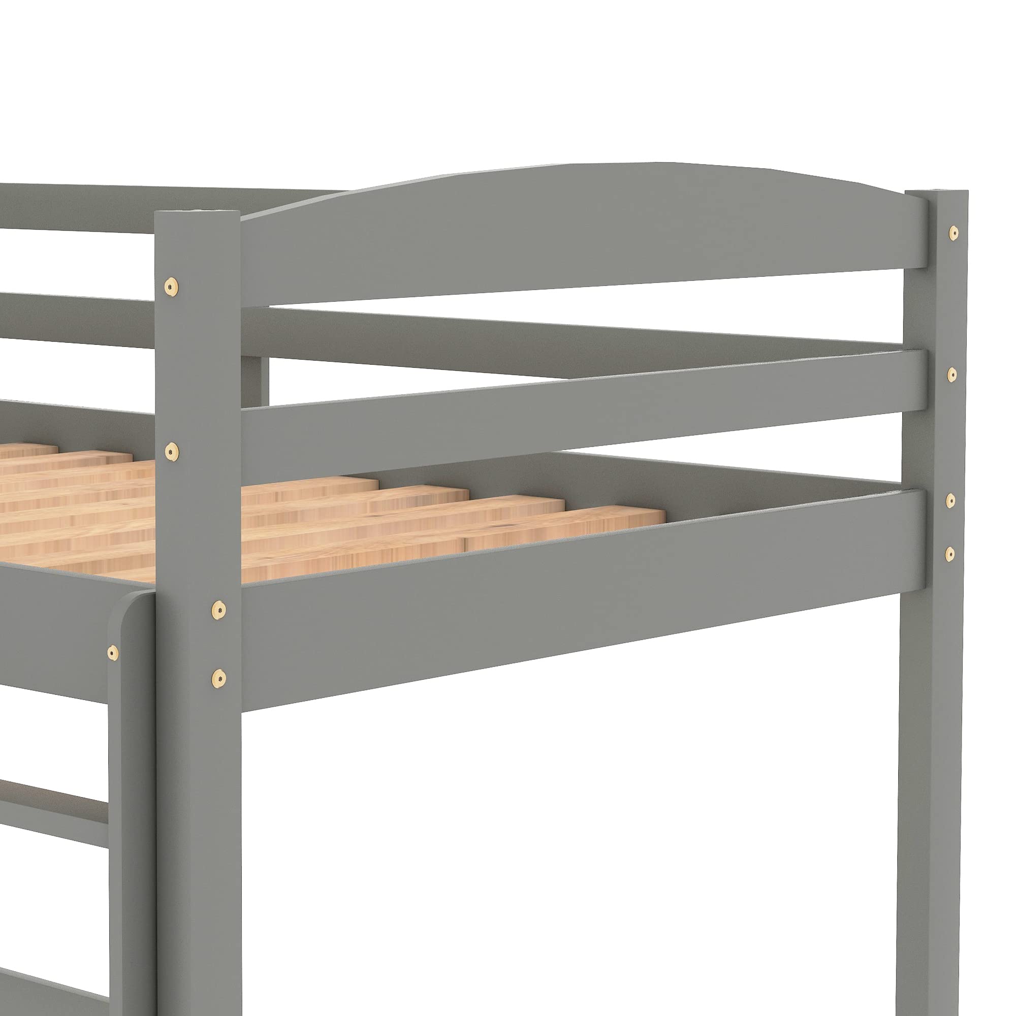 Cama Alta Individual con Escalera integrada y barandilla de Seguridad. Diseño Que Ahorra Espacio (Gris).