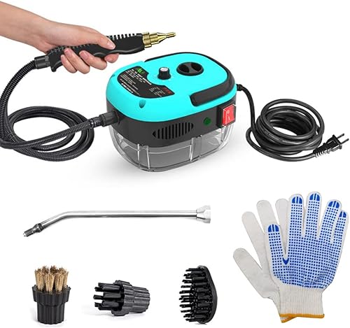 Limpiador de vapor - Máquina de limpieza a vapor de mano a alta temperatura de 2500 W con cabezales de cepillo y guantes, para suelos de automóvil,