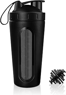 FSYEU Shaker à protéines - En acier inoxydable - Pour fitness, fitness - Anti-fuite - Sans BPA - Bouteille d'eau de sport avec shaker Ball - Pour Gym Nutrition Fitness - 750 ml - Noir