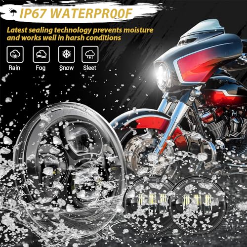 7 inch Motorcycle LED Headlight 4.5’’ Fog Passing Lights DOT Kit for Harley Davidson Street Electra Glide Ultra Limited Special CVO Tri Heritage Softail Deluxe Classic Switchback Screamin Road King
