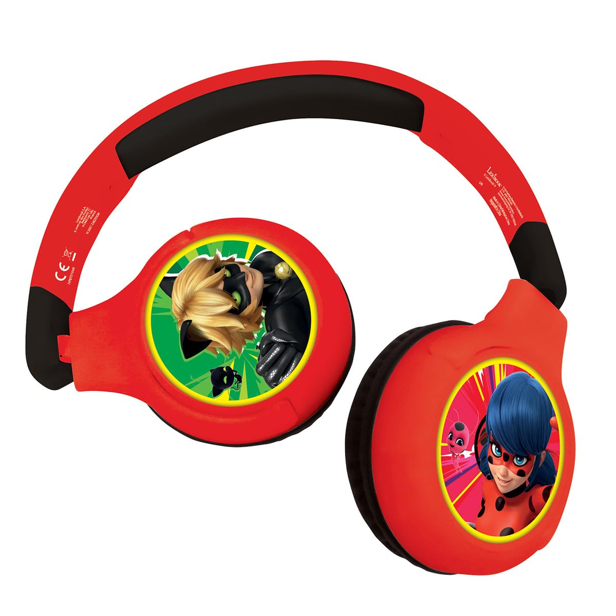 LEXIBOOK, Miraculous Ladybug Cat Noir, 2-in-1 Bluetooth Headphones for Kids - Stereo Wireless Wired, Kids safe, Foldable, Adjustable, HPBT010MILXB