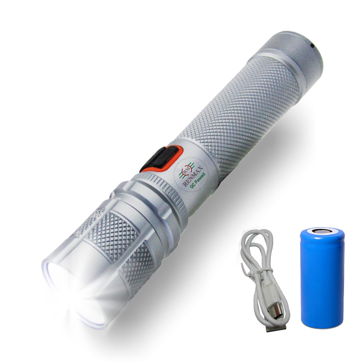 RENMAX Bright Beam Focus Zoom Torch | Rainproof | Rechargeable 2000mAh Li-ion Battery | Annodised Metal Body -1 Pc (15 CM Silver) 800 Lumen (4-Modes Zoom Removable Battery) (B0DBVV5HY3) Amazon Price History, Amazon Price Tracker