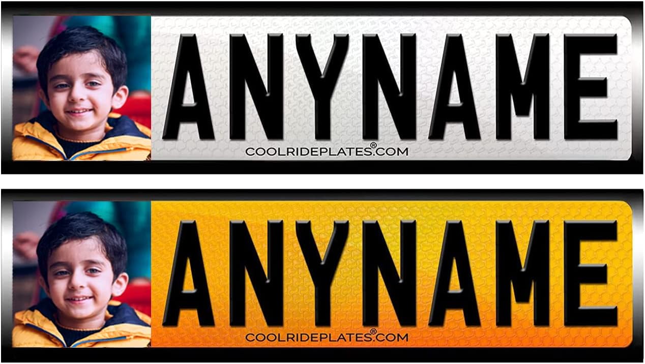 15 x 4 cm Photo Personalised Number Plate (1 front & 1 rear) Self-Adhesive Waterproof Vinyl Stickers For Ride-on Cars, Bikes, Mobility Scooters, Bedroom Doors Etc