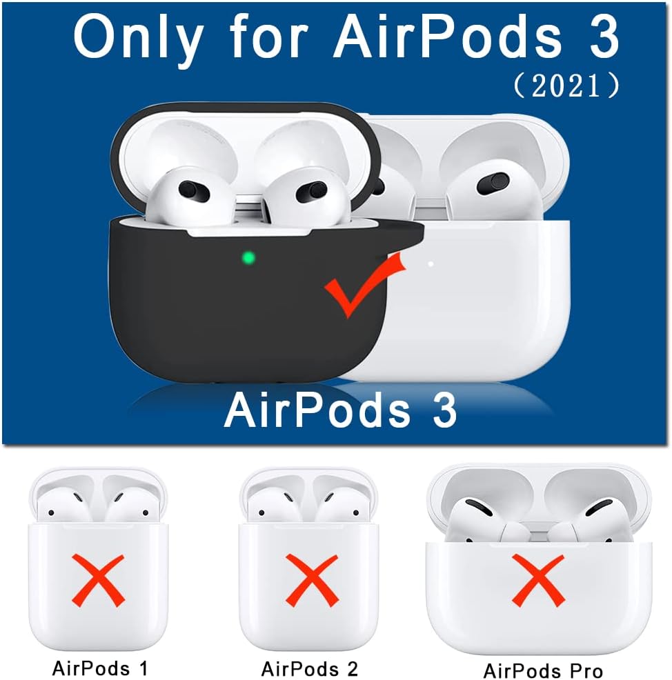 Cheap 14in1 AirPods 3 Case Silicone Accessories Set 2021 Released,Protective Cover for Apple AirPods 3 Generation Charging Case w/ Ear Tip Cover Hook/Watch Band Holder/Clean Putty/Carry Box/Keychain Black