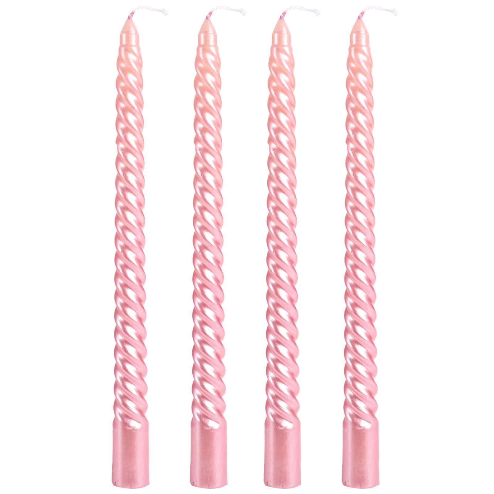 Spiral Taper Candles Swgraromlick 10 Inch Classic Candlesticks Dripless Unscented Smokeless Glossy Metal-Look Candles for Weddings Dinner Celebrations Christmas (Pink, Spiral)
