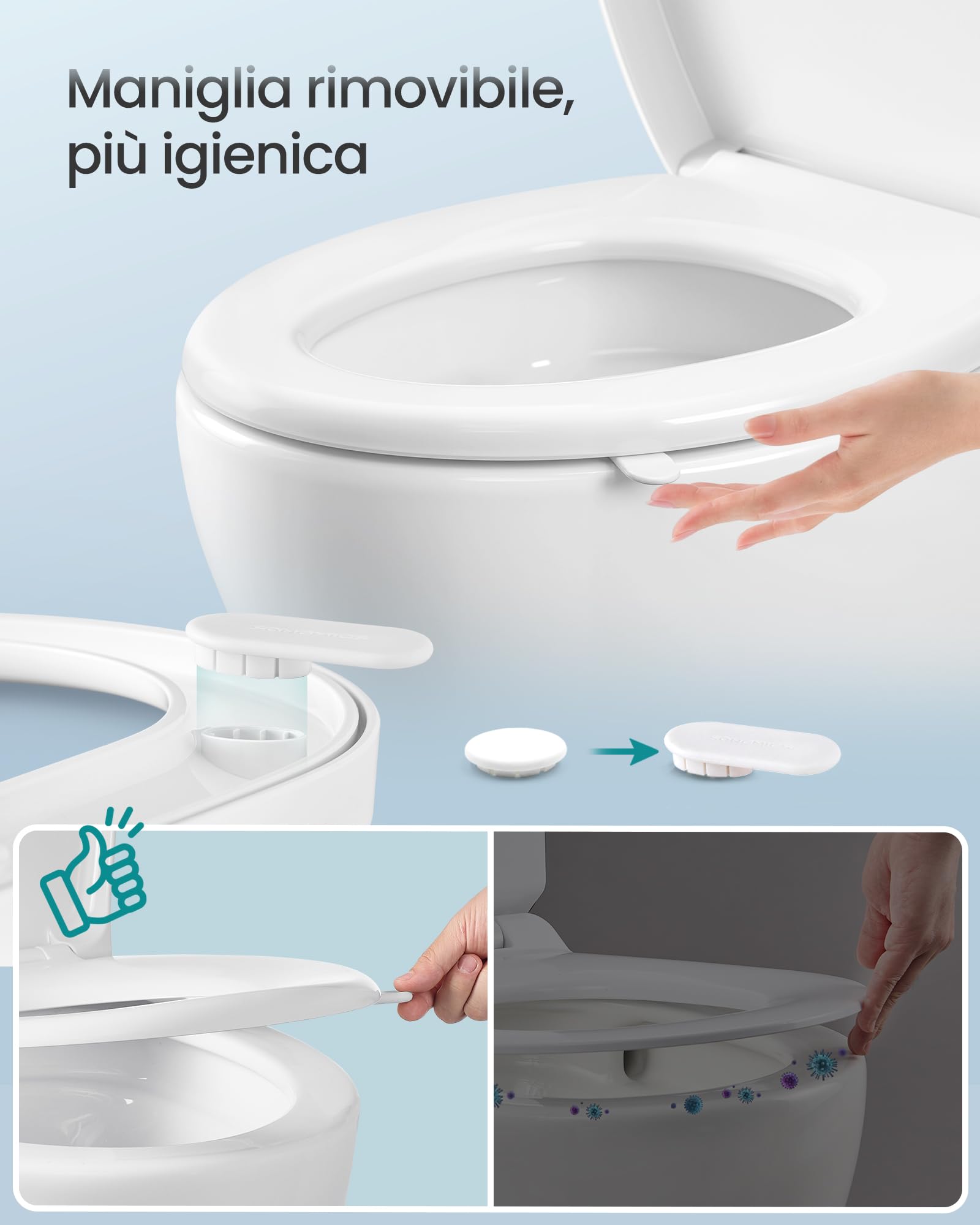 SONGMICS Sedile WC a Forma di O, Copriwater a Chiusura Rallentata, Maniglia, Sgancio Rapido, Asse WC Universale Facile da Montare, Sedile Water in Plastica PP, Regge 300 kg, Bianco BTL001WZ01
