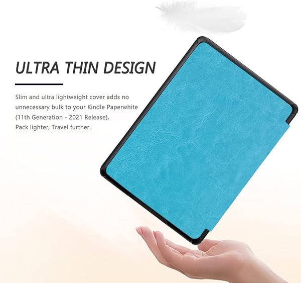 SCSVPN Case for 6.8'' Kindle Paperwhite 11th Generation 2021 & Kindle Paperwhite Signature Edition (Model NO: M2L3EK/M2L4EK), Slim Durable PU Leather Cover with Hand Strap, Auto Sleep/Wake, Sky Blue - 5