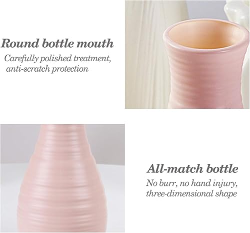 Miniatura 3 de Florero irrompible para flores, jarrón de plástico con aspecto de cerámica para decoración del hogar, sala de estar, mesa (concha rosada)