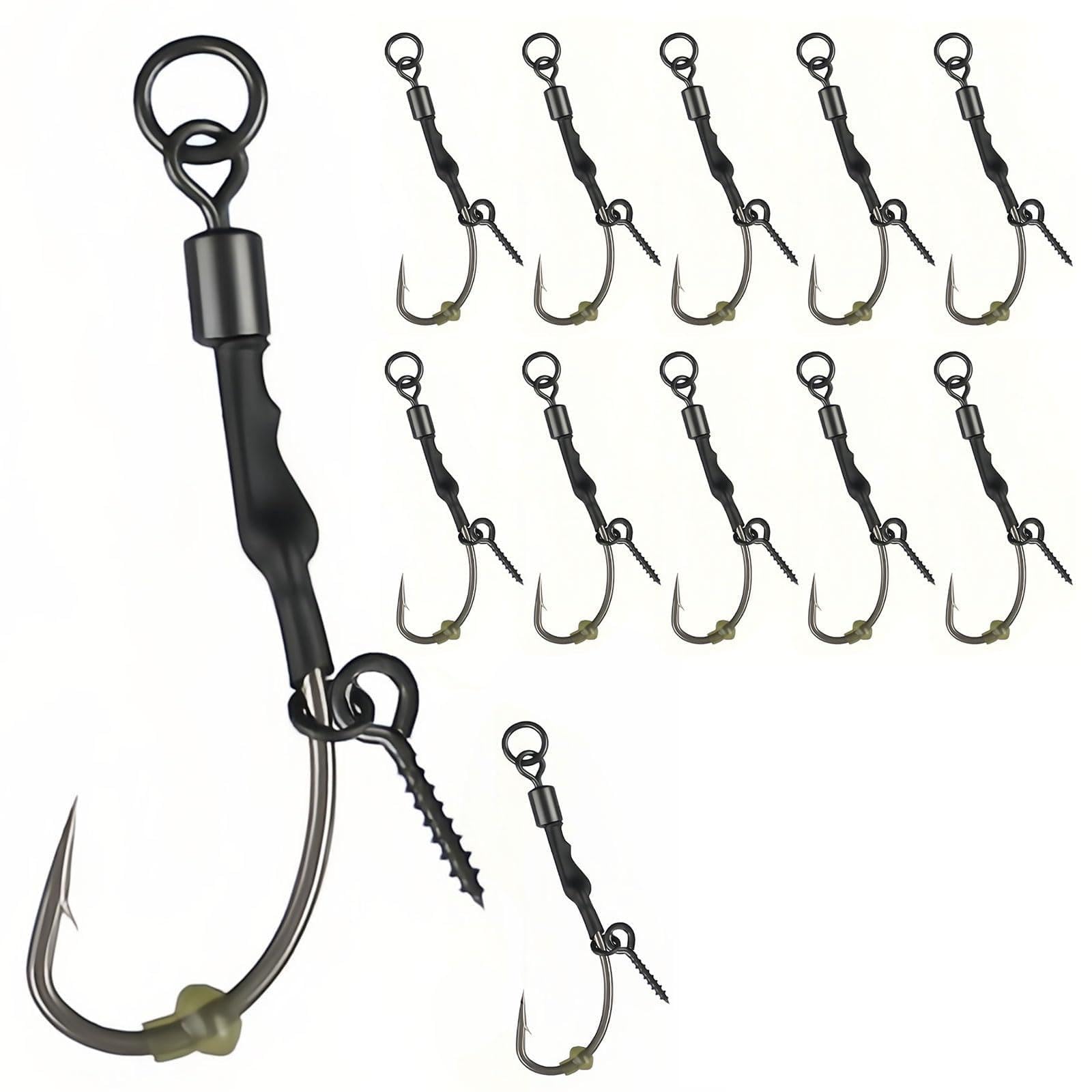 Seconero 12 Pcs Ronnie Rigs with Boilie Screws, Curved Barbed Carp Hooks 8#