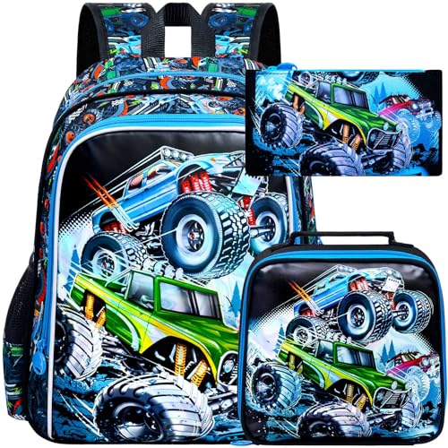 Image of 3PCS Dinosaur Backpack for Boys, 16 Inch Kids Water Resistant Preschool Elementary Kindergarten Bookbags and Lunch Box | Kids