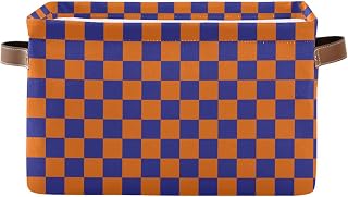 Emelivor Purple Orange Checkered Storage Basket Bins Foldable Baskets Organization with Handles Laundry Hamper for Home Women Men Office Closet Shelf Baskets,1 pcs