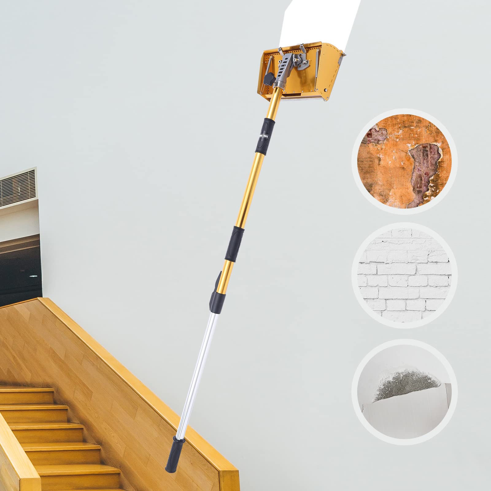 10,43 Zoll - Intonaco per finitura delle pareti con manico antiscivolo, scatola professionale per finitura piatta per cartongesso con asta regolabile, lunghezza 0,9-1,5 m, per stucco