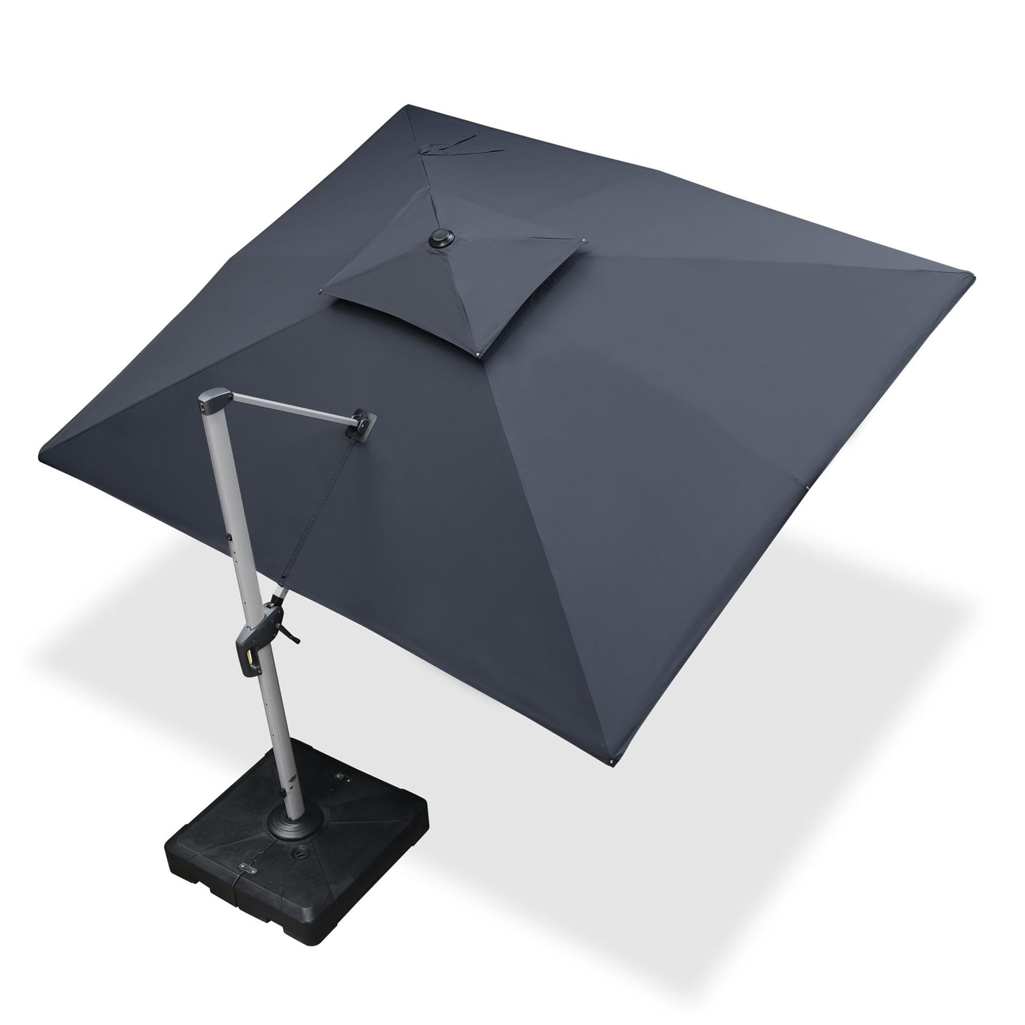 PURPLE LEAF Parasol Terraza 3x3.65 m, sombrillas grandes rectangular de Aluminio, Rotación de 360°, Parasoles Jardin, con Manivela y Protección UV 50+, gris